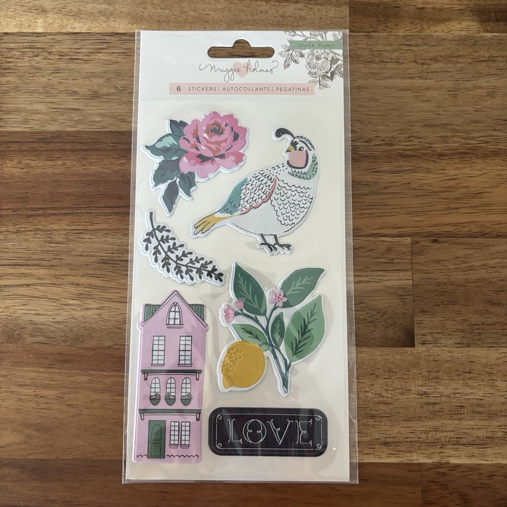 Maggie HolmesPuffy Stickers ( 1 Pack with 6 Stickers ) Pink House Love Lemon NEW